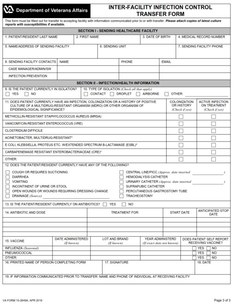 Va Form A Interfacility Transfer Form Va Forms