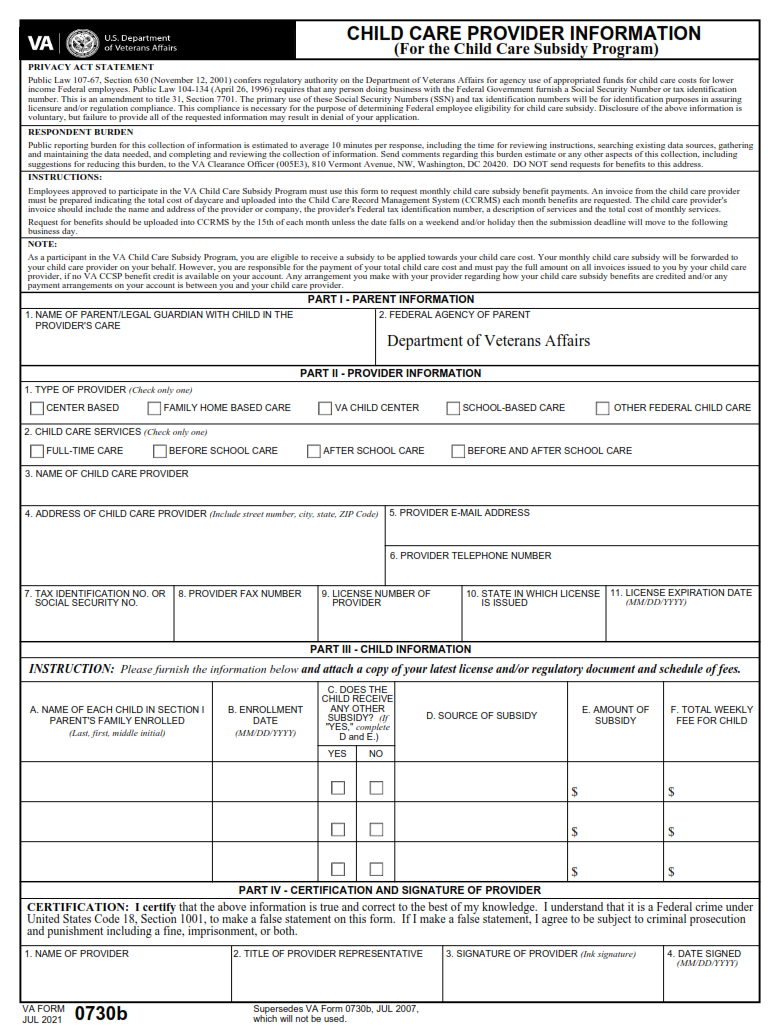 VA Form 0730b
