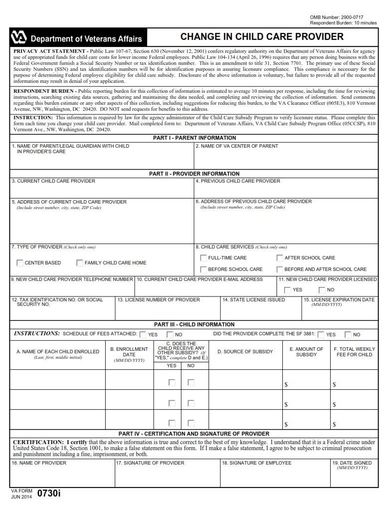 VA Form 0730i