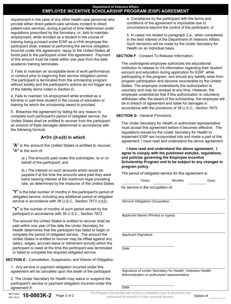 VA Form 100003K2 Employee Incentive Scholarship Program (EISP