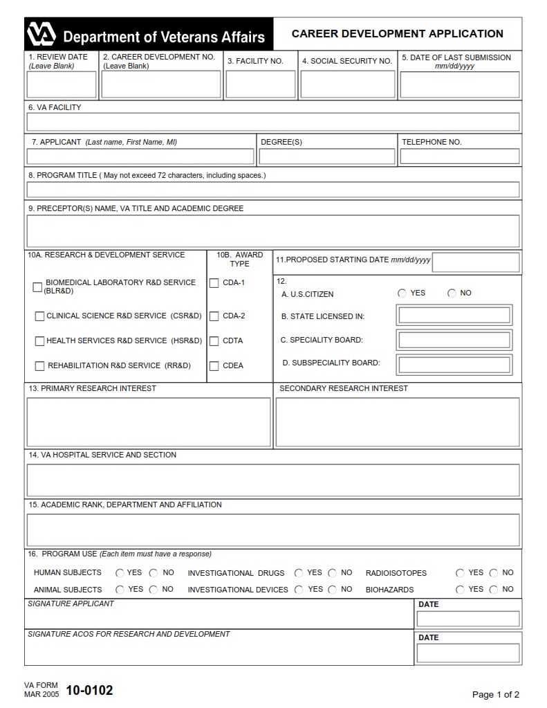 VA Form 10-0102 - Page 1