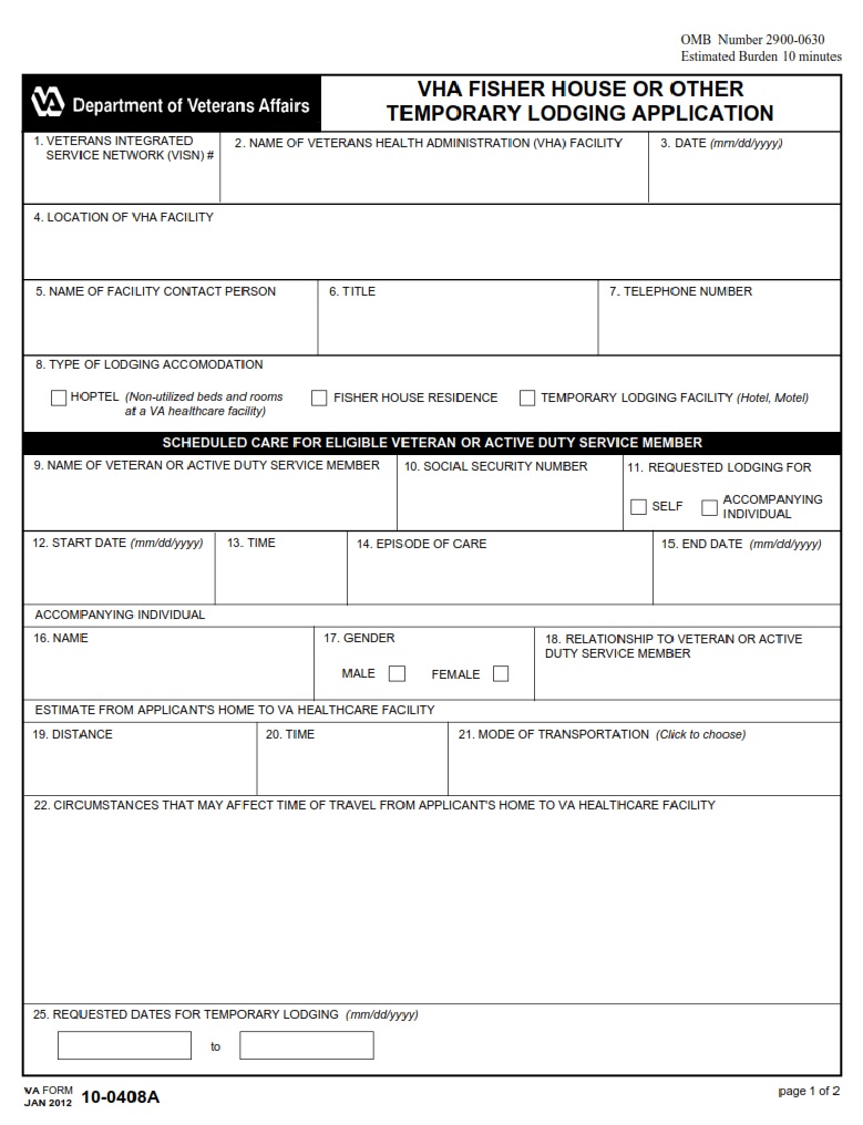VA Form 10-0408A - Page 1