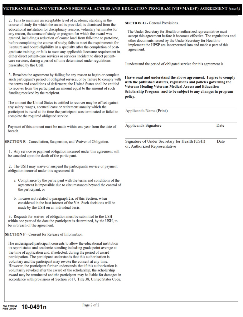 VA Form 10-0491n - Page 2