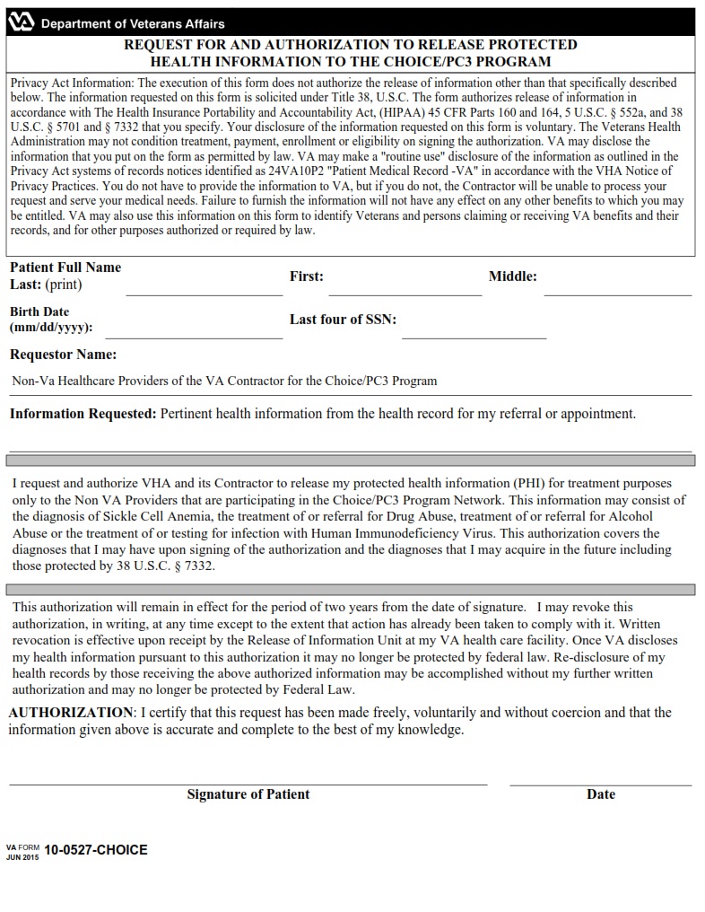 VA Form 10-0527