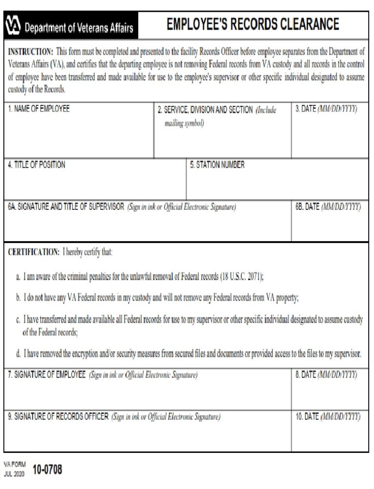 Va form 10 0708 employees records clearance va forms
