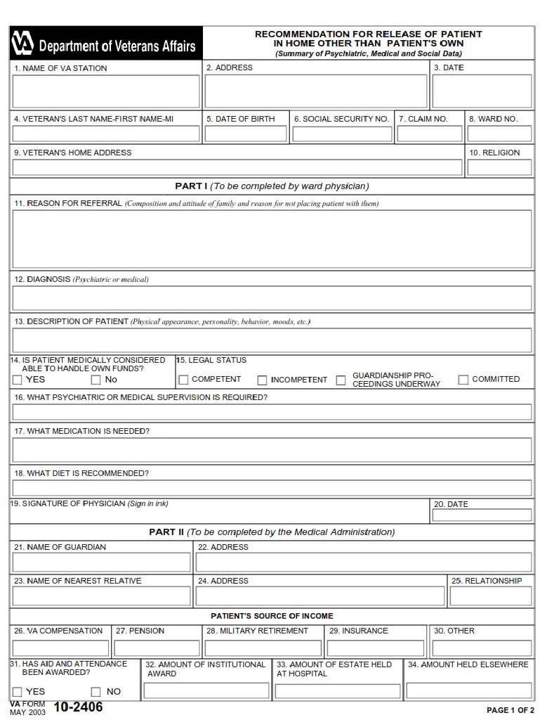 VA Form 10-2406 - Page 1