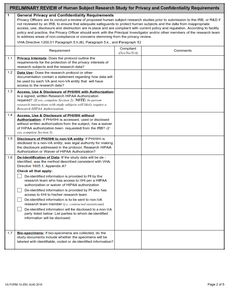 VA Form 10-250