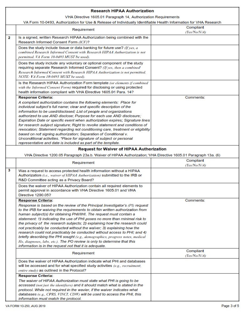VA Form 10-250
