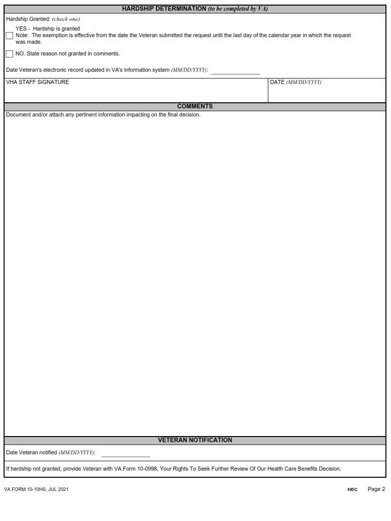 VA Form 10-10HS - Page 2