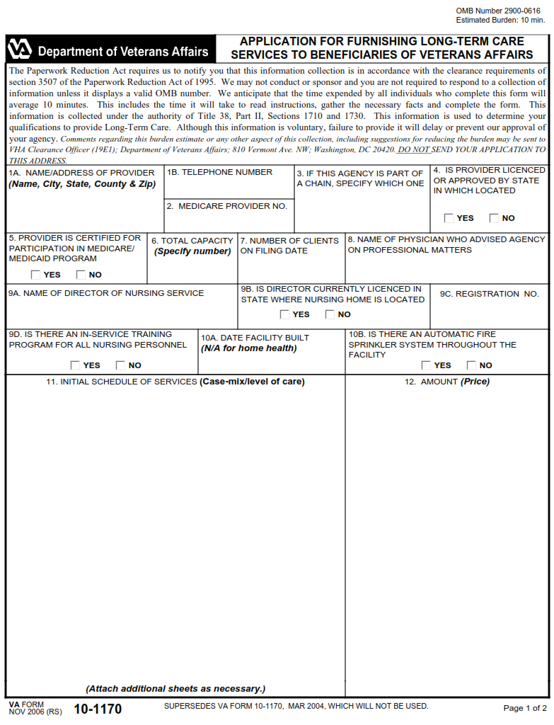 VA Form 10-1170 - Page 1