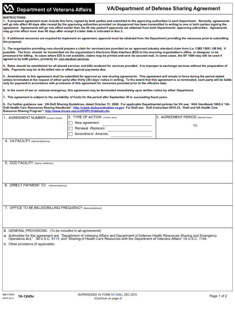VA Form 10-1245C - Page 1