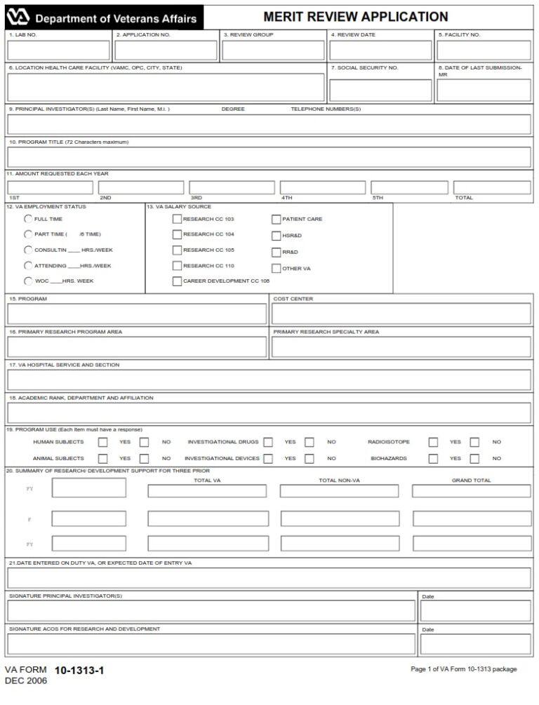 VA Form 10-1313-1 – Merit Review Application - VA Forms