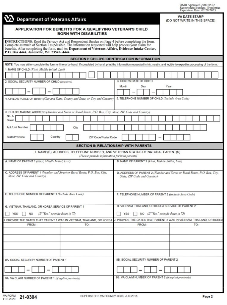 Va Form 21-0304 – Application For Benefits For A Qualifying Veteran’s 