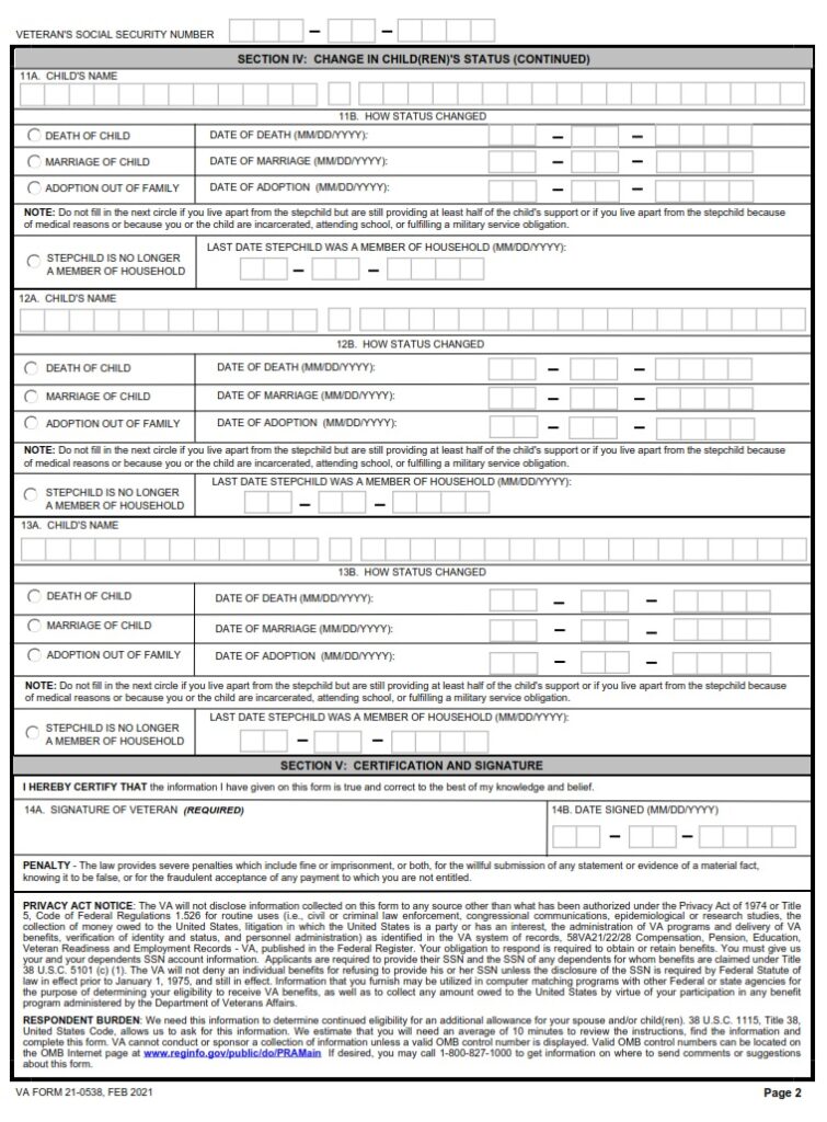 VA Form 21-0538 – Mandatory Verification of Dependents - VA Forms