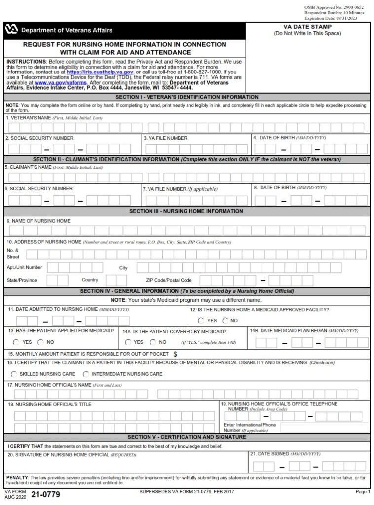 VA Form 21-0779 – Request for Nursing Home Information in Connection ...