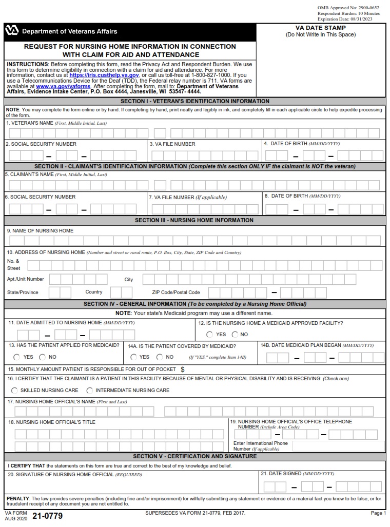 VA Form 21-0779 - Page 1