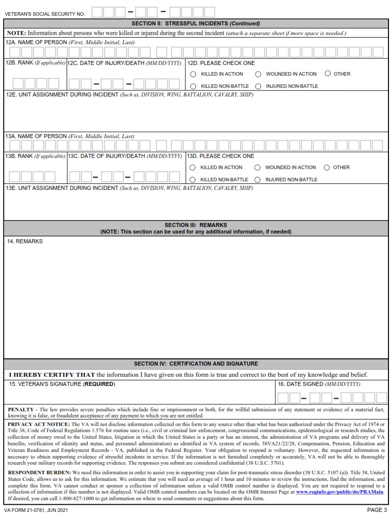 VA Form 21-0781 - Page 3
