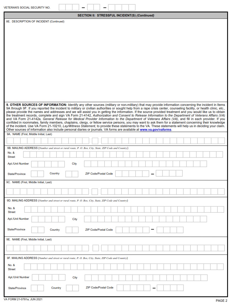 VA Form 21-0781A - Page 2
