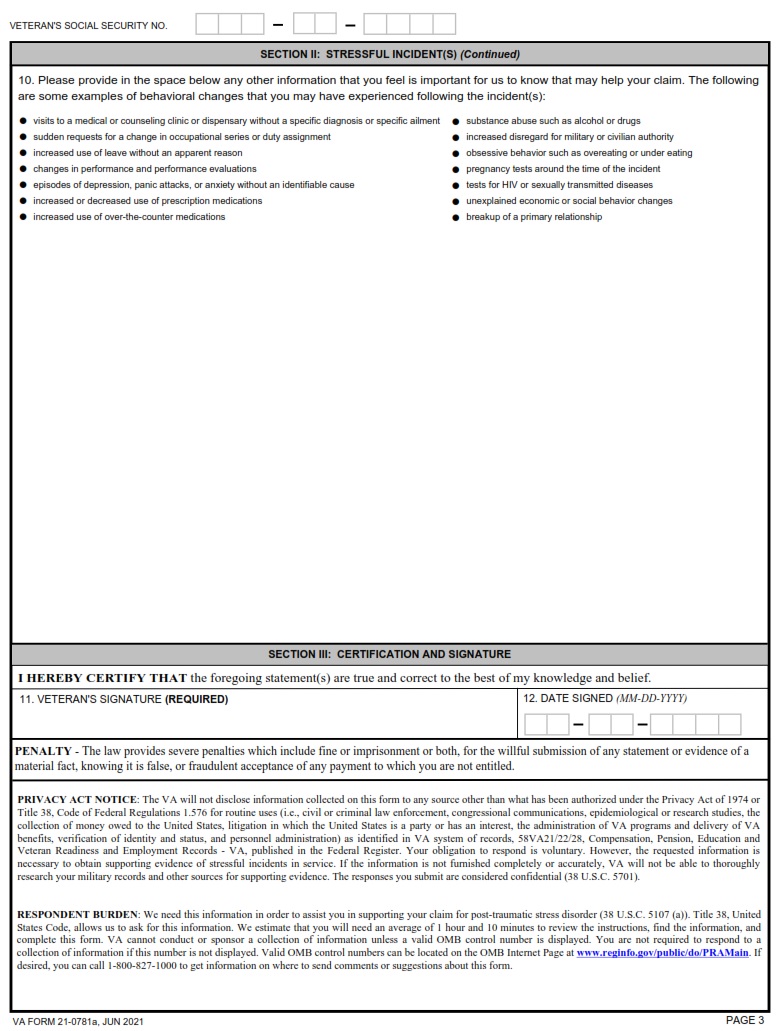VA Form 21-0781A - Page 3