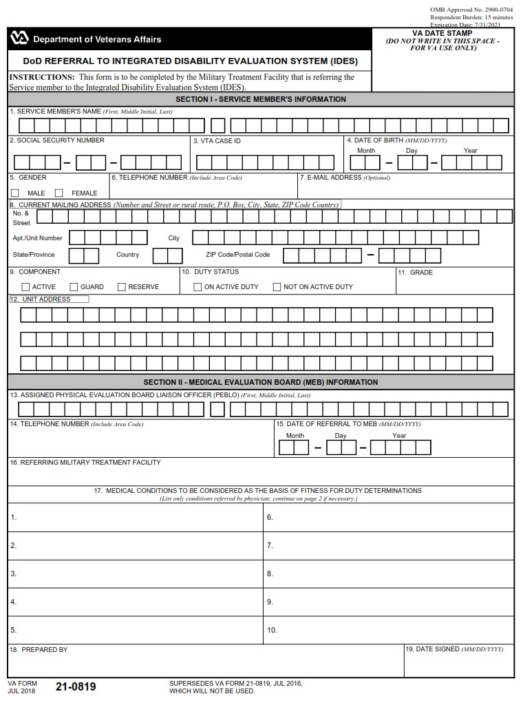 VA Form 21-0819 - Page 1