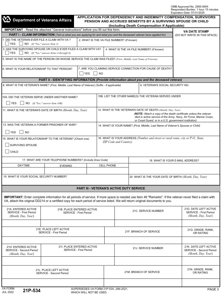 Va Form 21 527ez Application For Veterans Pension Va Forms 9966