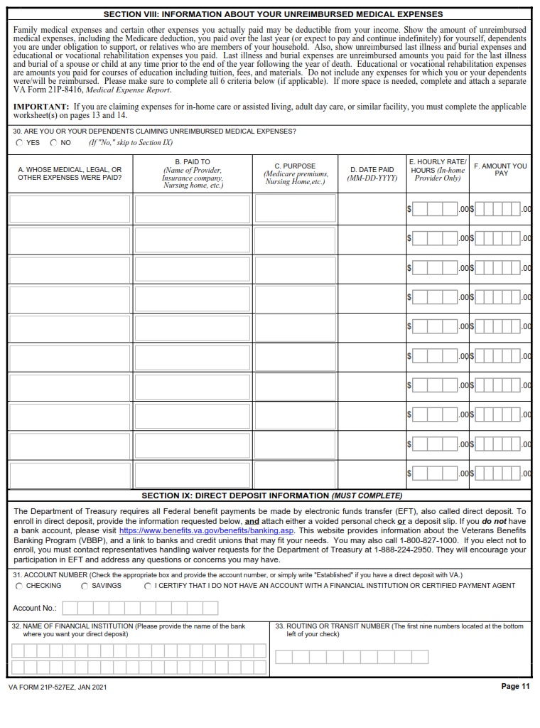 Va Form 21 527ez Application For Veterans Pension Va Forms 7243