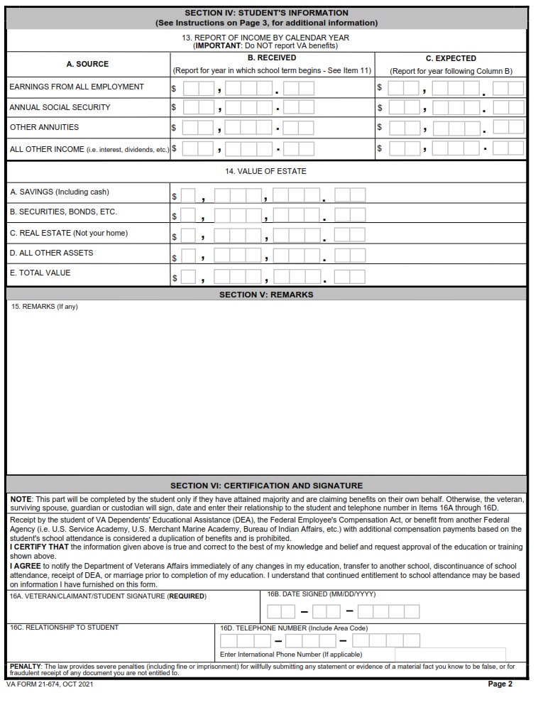 VA Form 21 674 Request For Approval Of School Attendance VA Forms