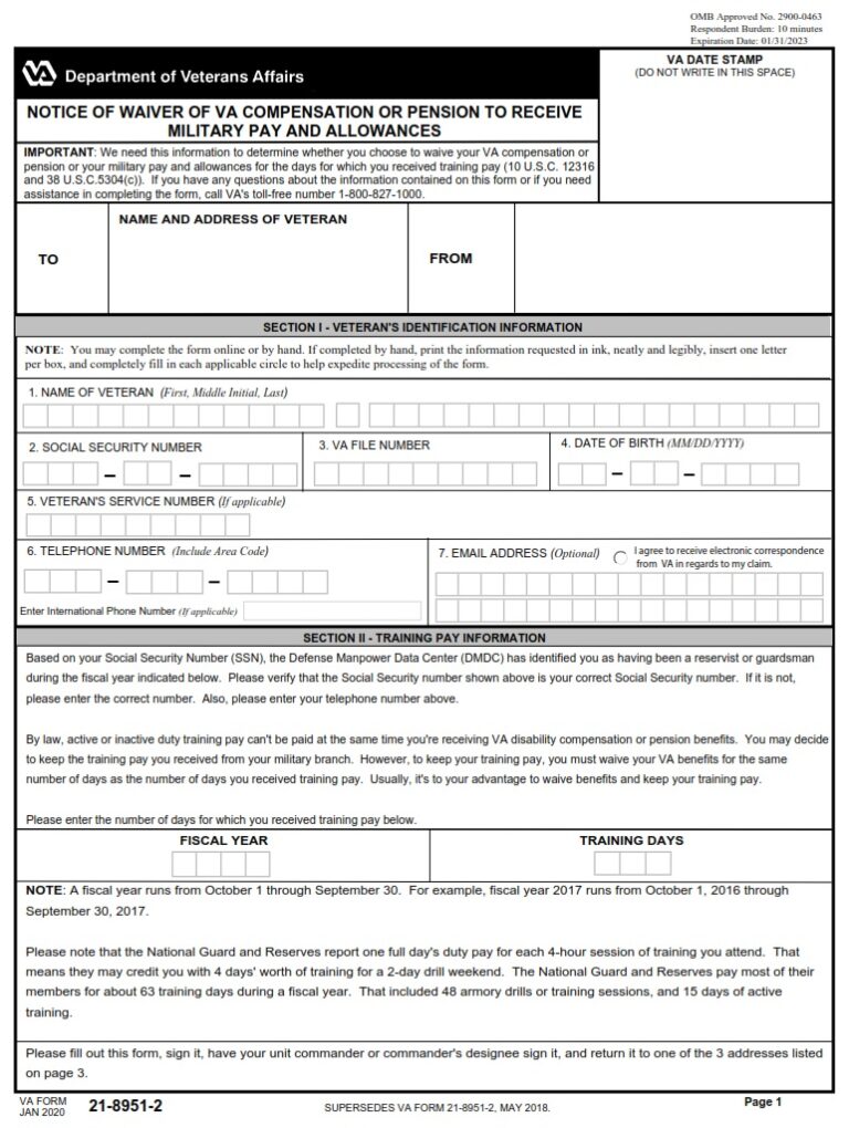 VA Form 21-8951-2 – Notice of Waiver of VA Compensation or Pension to ...