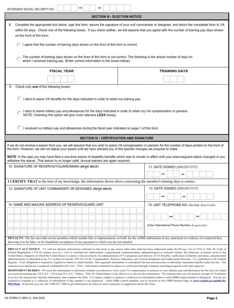 VA Form 2189512 Notice of Waiver of VA Compensation or Pension to