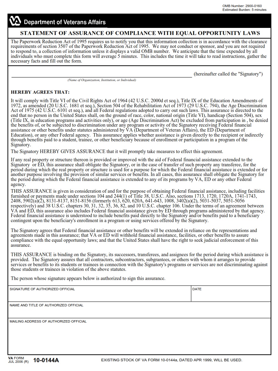 VA Form 10-0144a 