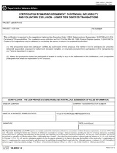 VA Form 10-0388-12 – Certification Regarding Debarment, Suspension ...