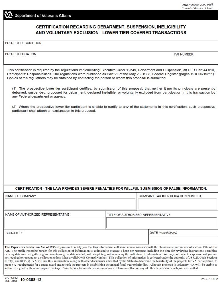 VA Form 10-0388-12 - Page 1
