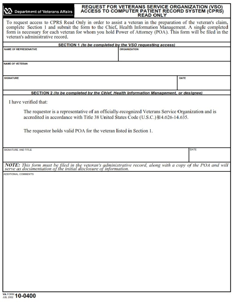 VA Form 10-0400 – Request for Veterans Service Organization (VSO ...