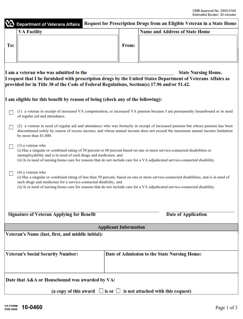 VA Form 10-0460 - Page 1