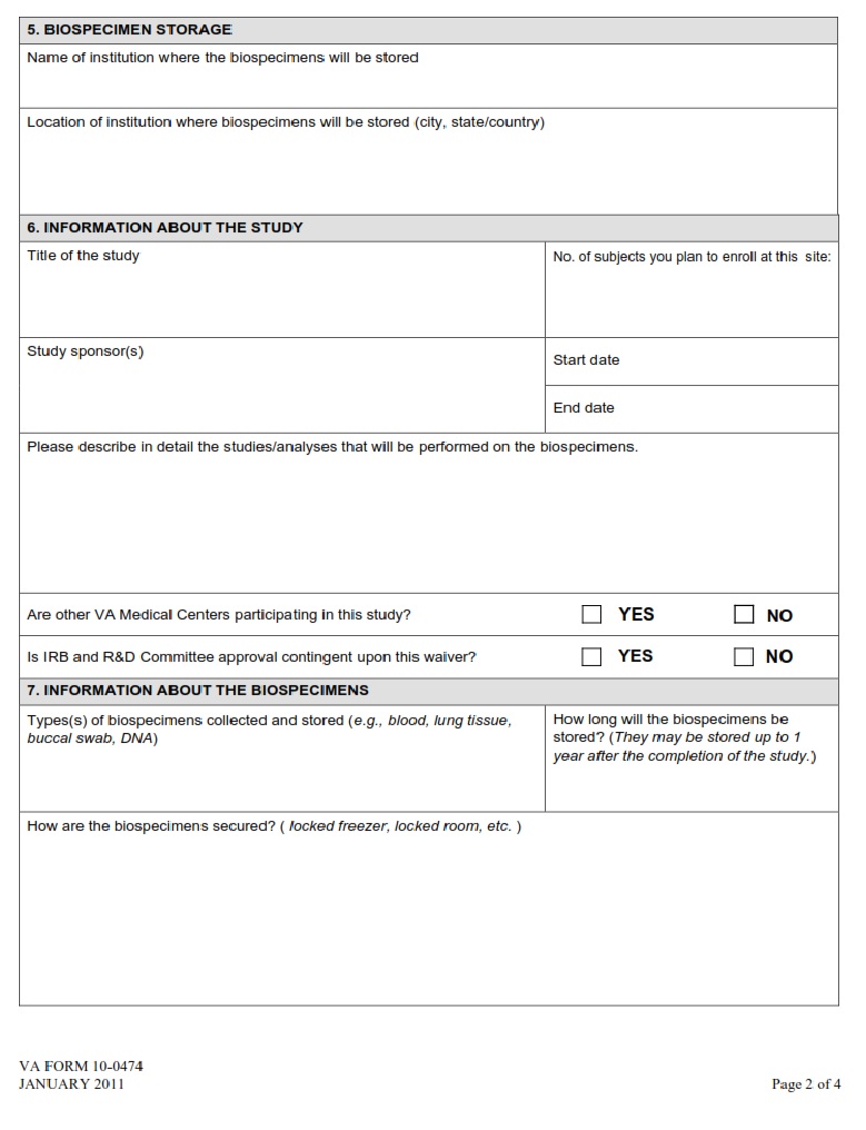 VA Form 10-0474