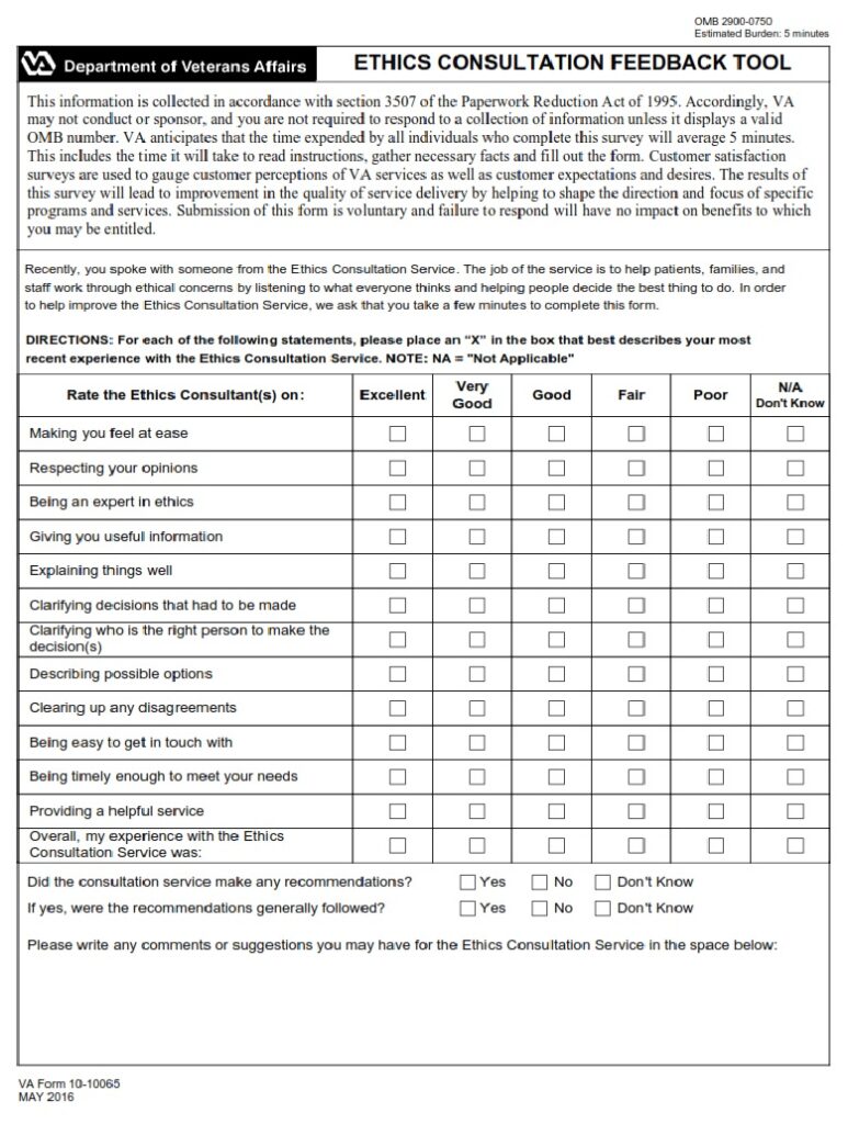 VA Form 10-10065 – Ethics Consultation Feedback Tool - VA Forms