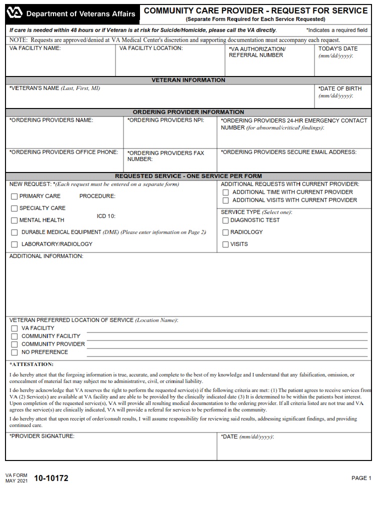 VA Form 10-10172 - Page 1