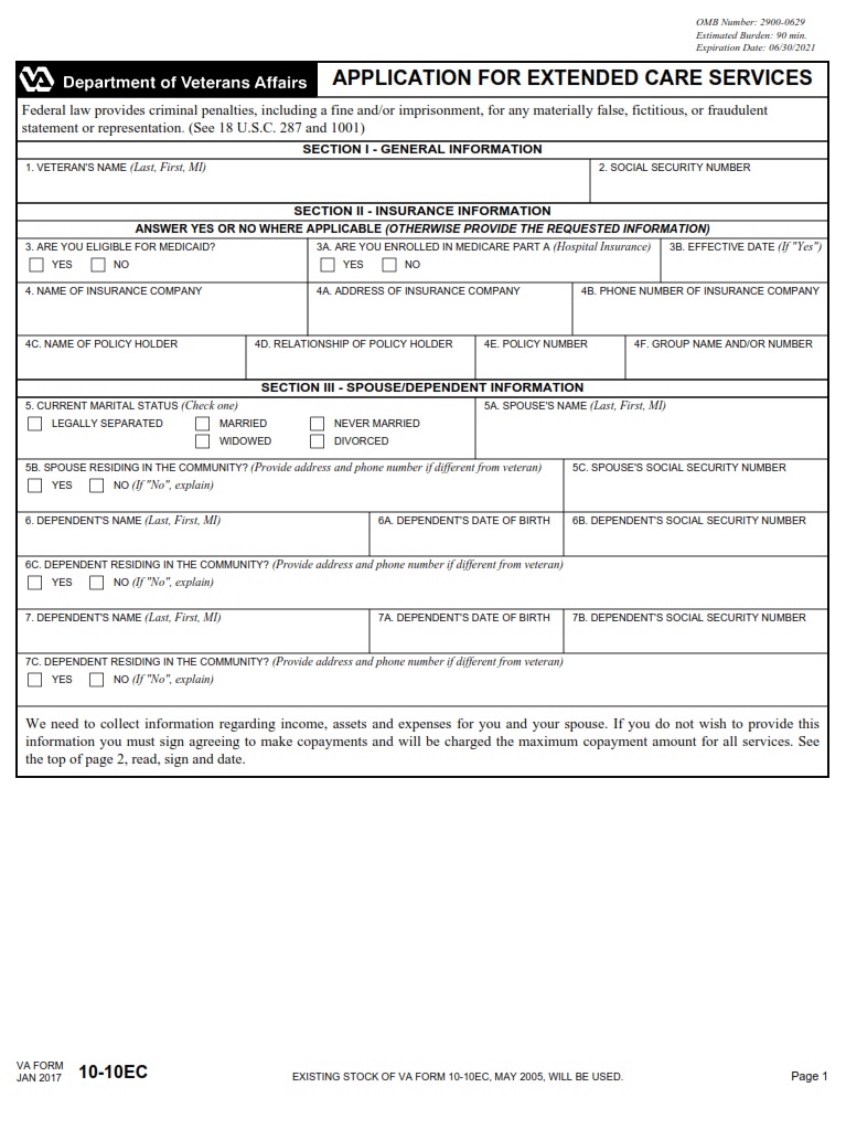 VA Form 10-10EC - Page 1