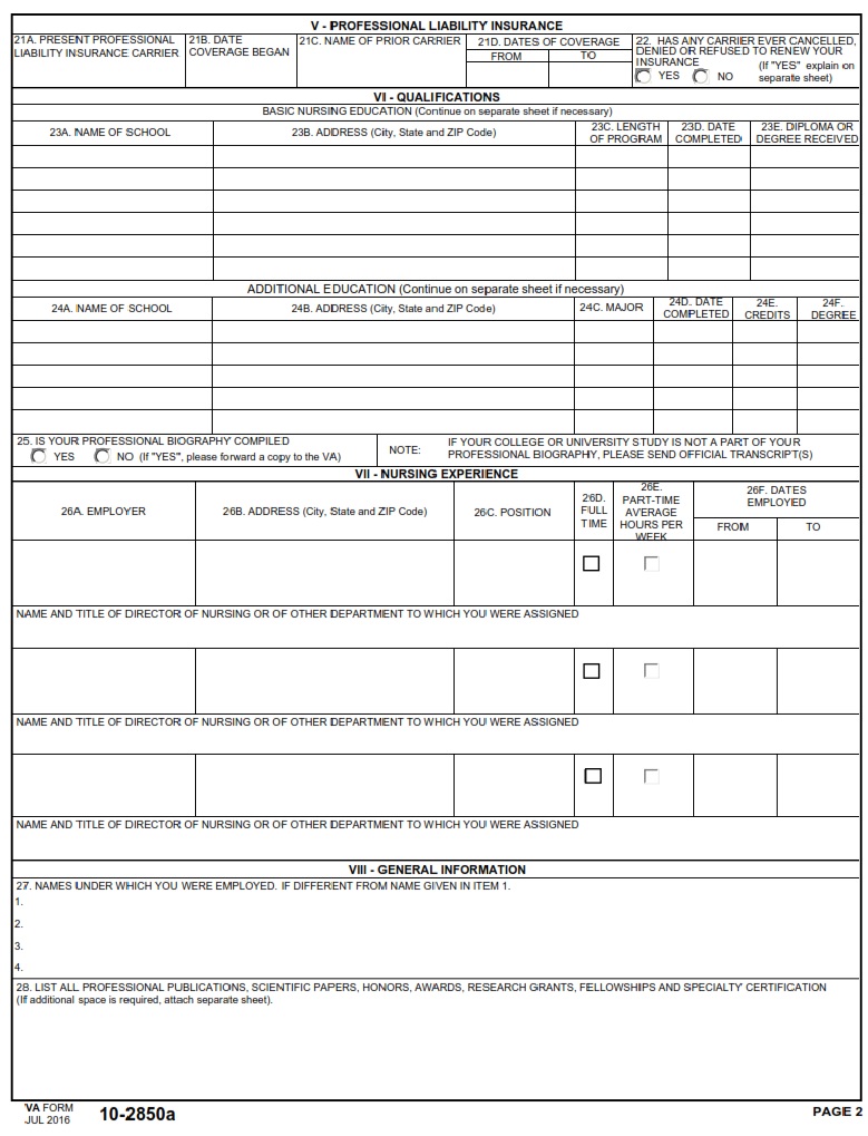 VA Form 10-2850A - Page 2