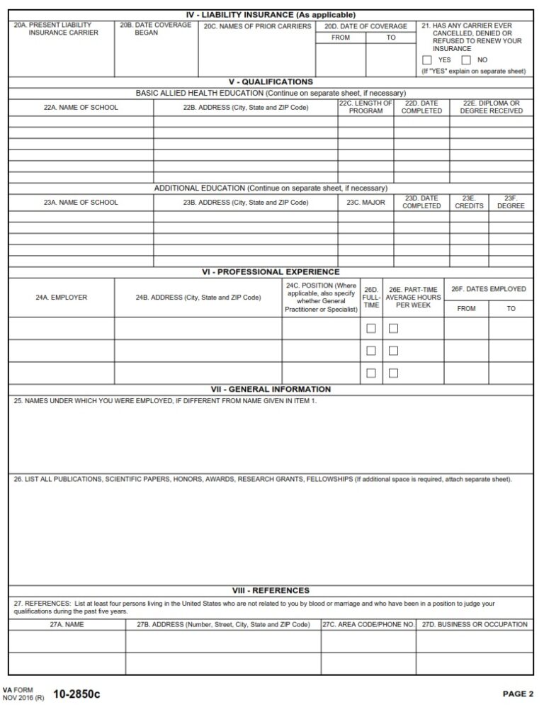 Va Form 10-2850c – Application For Associated Health Occupations - Va Forms