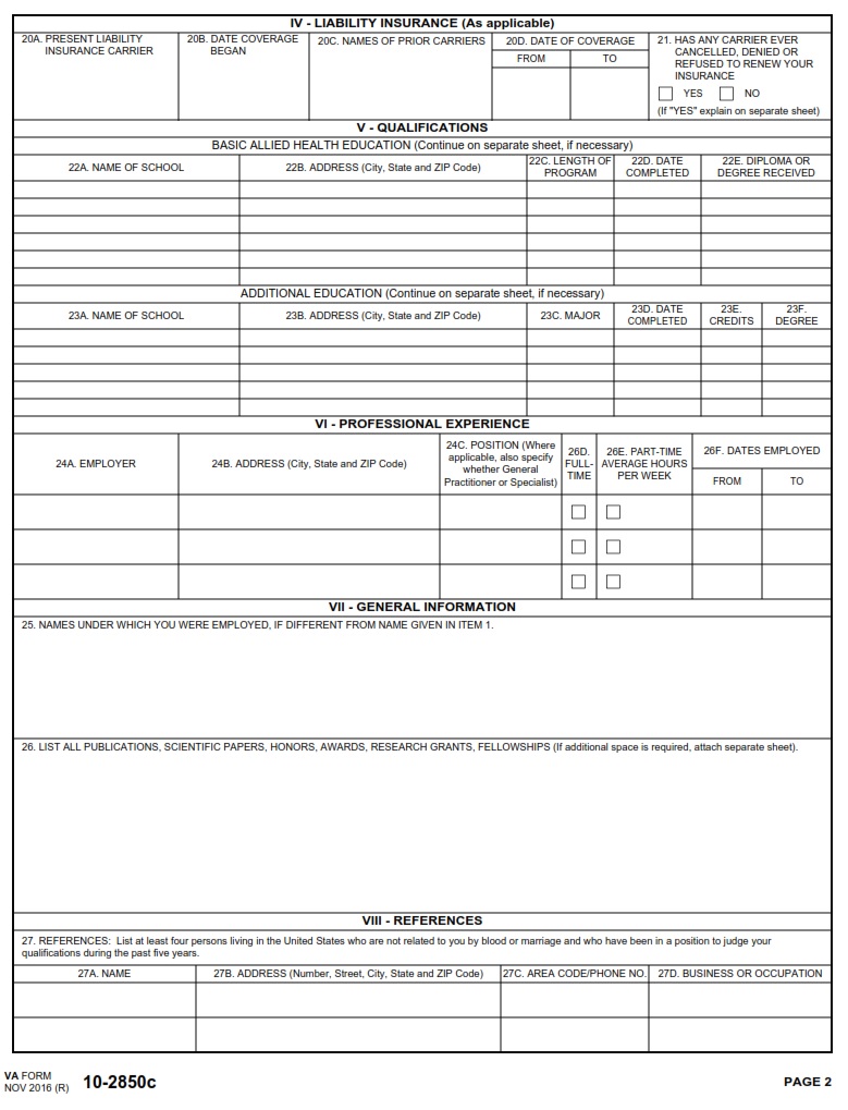 VA Form 10-2850C - Page 2
