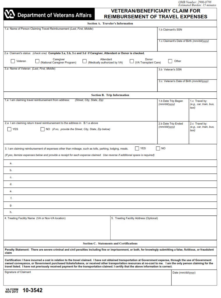 VA Form 10-3542