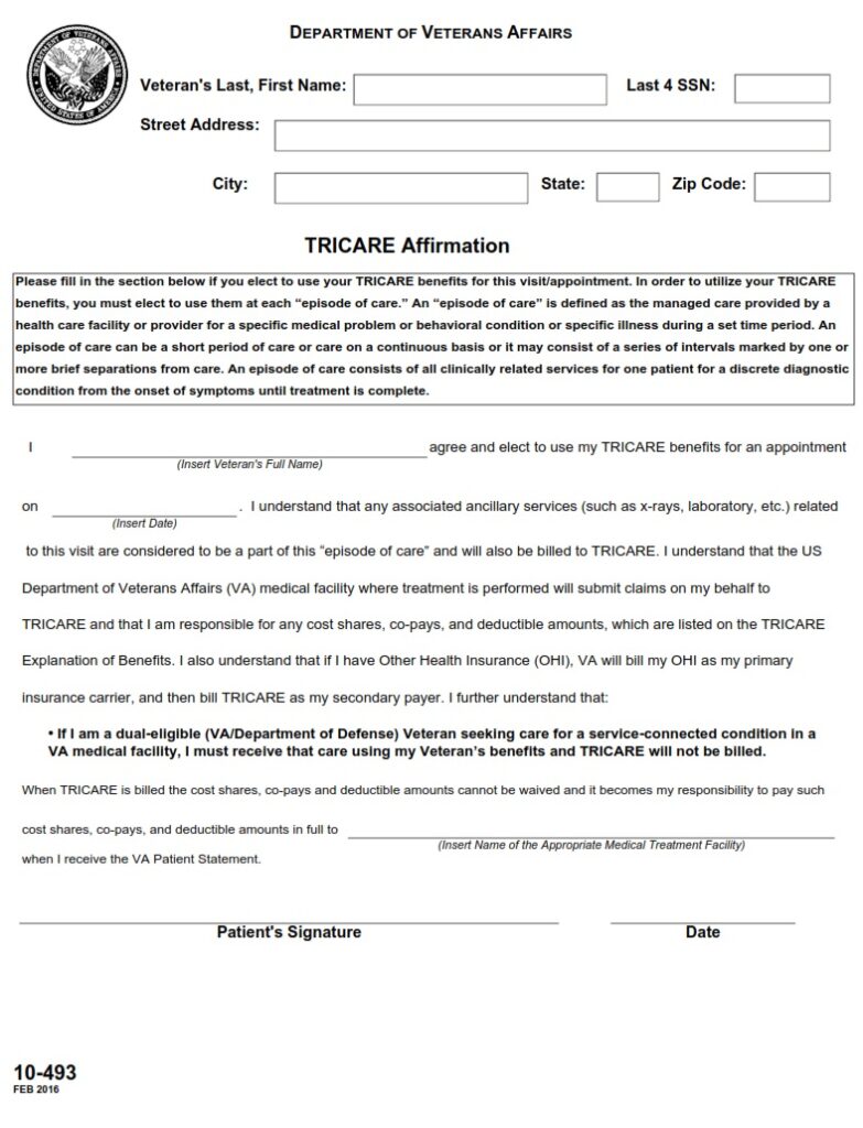 Va form 10 493 tricare affirmation va forms