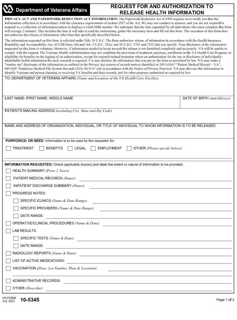 VA Form 10-5345 - Page 1