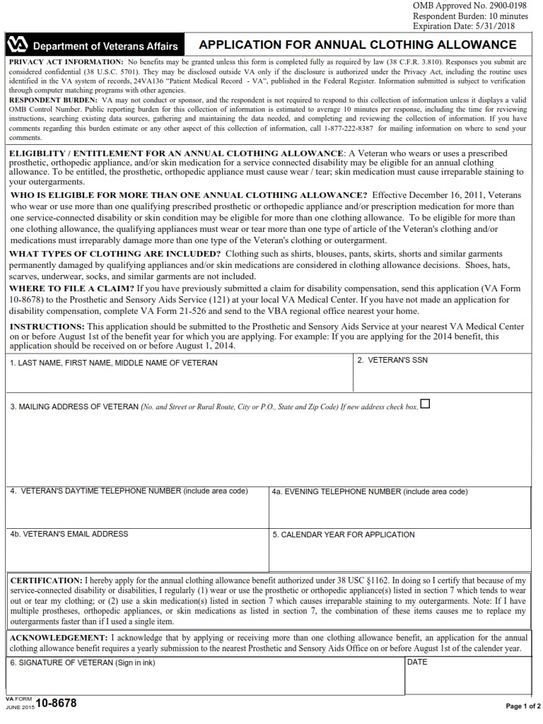 VA Form 10-8678 - Page 1