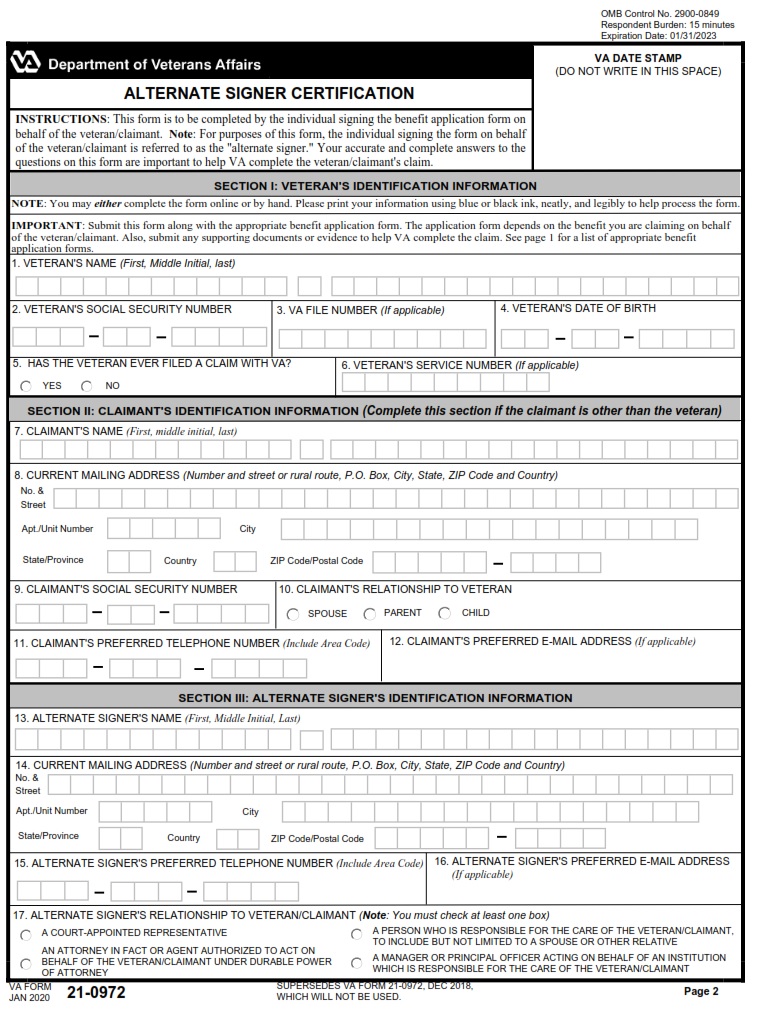 VA Form 21-0972 - Page 1