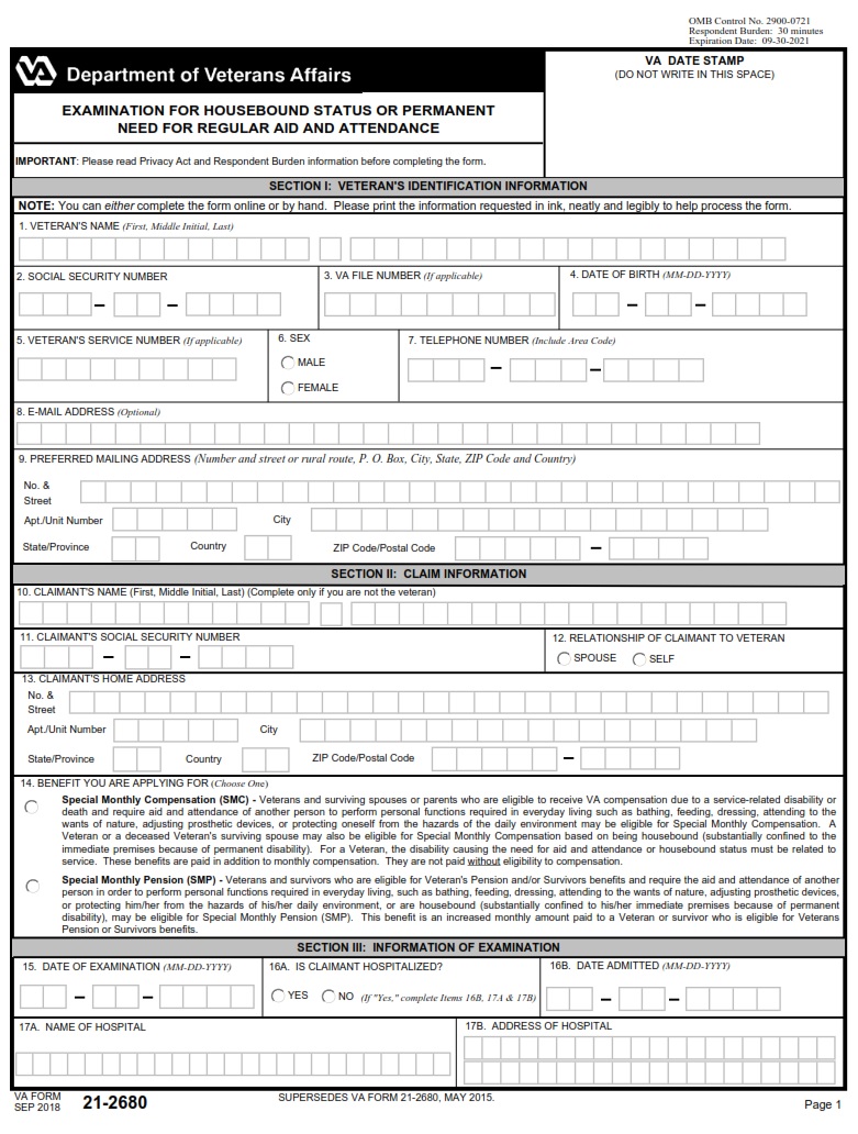 VA Form 21-2680 - Page 1