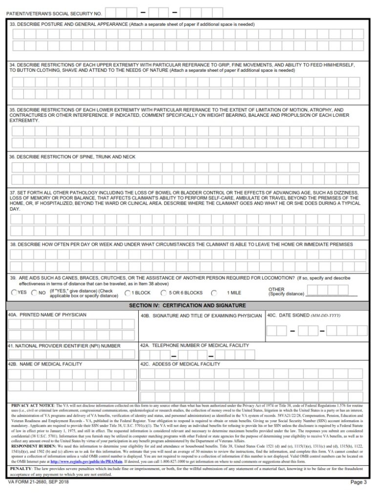VA Form 212680 Examination for Housebound Status or Permanent Need