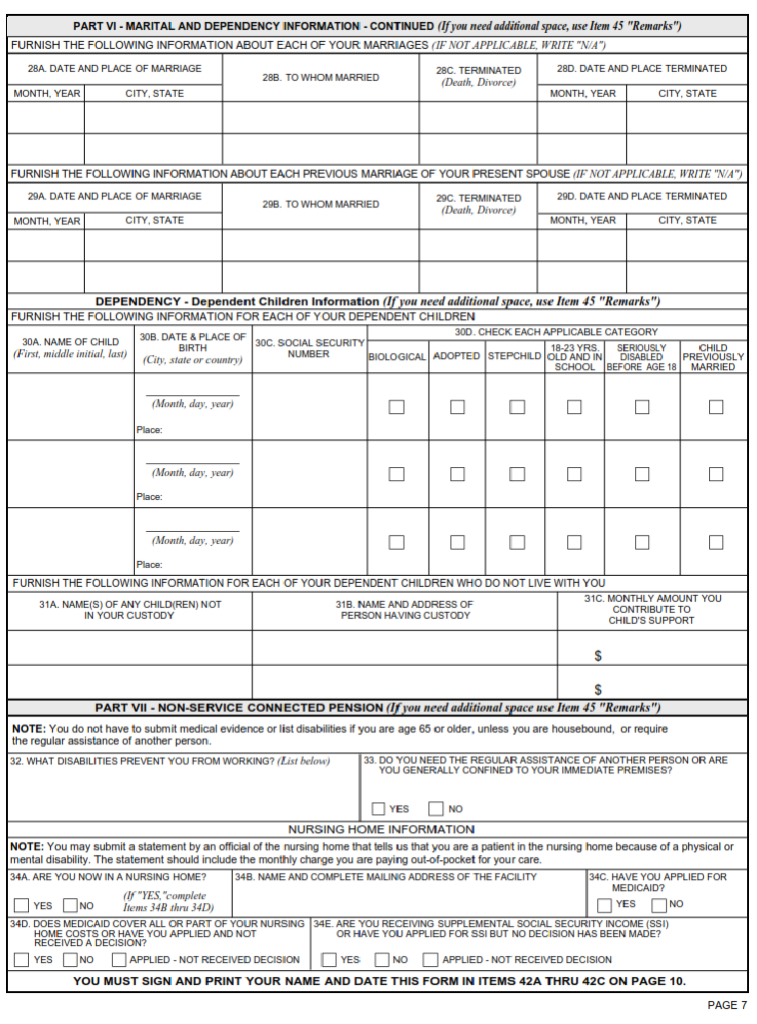 Va Form 21 526 Information And Instructions For Completing The Veterans Application For 3540