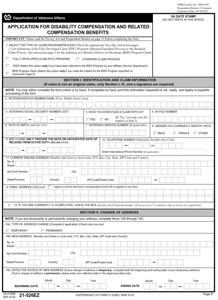 VA Form 21-526EZ – Application for Disability Compensation and Related ...